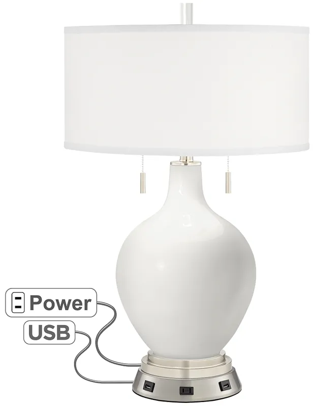 Winter White Toby Table Lamp with USB Workstation Base