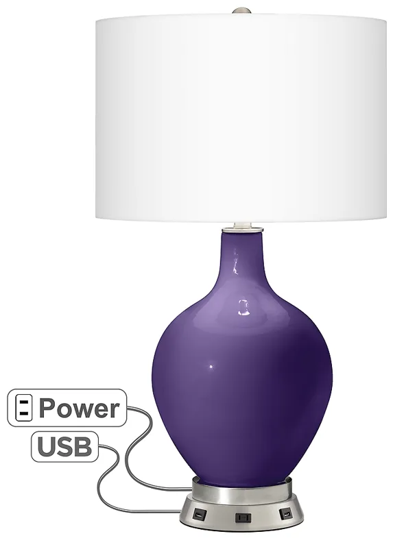 Izmir Purple Ovo Table Lamp with USB Workstation Base