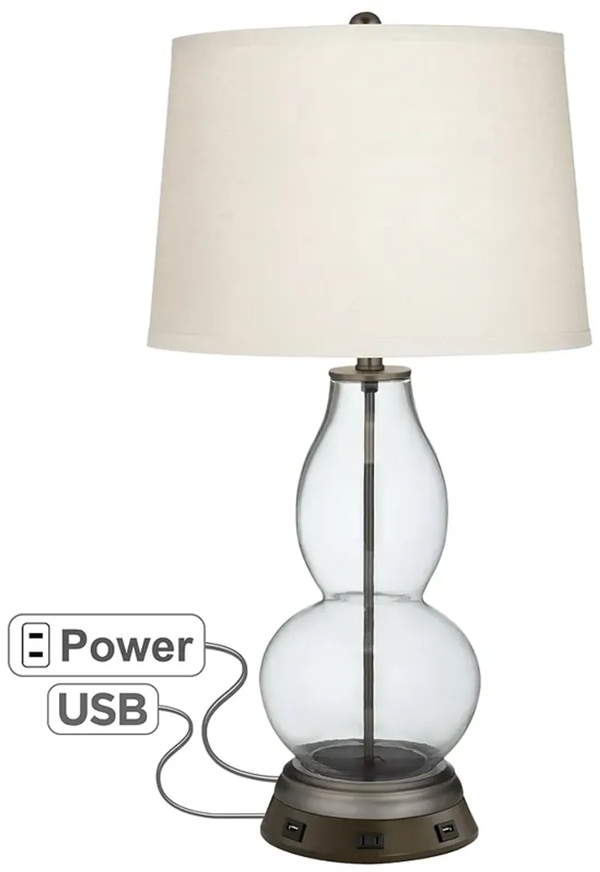 Glass Fillable Double Gourd Table Lamp with USB Workstation Base