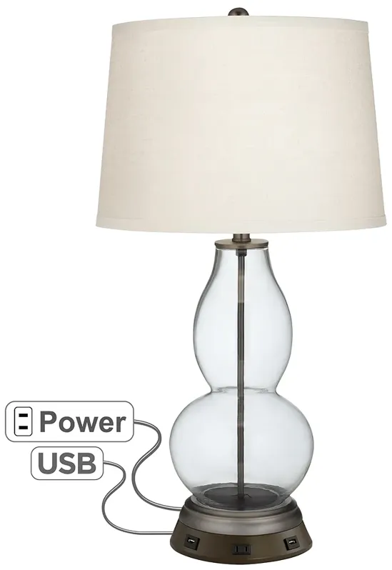 Glass Fillable Double Gourd Table Lamp with USB Workstation Base