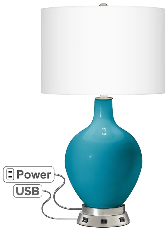 Caribbean Sea Ovo Table Lamp with USB Workstation Base