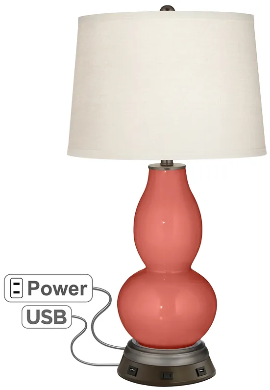 Coral Reef Double Gourd Table Lamp with USB Workstation Base