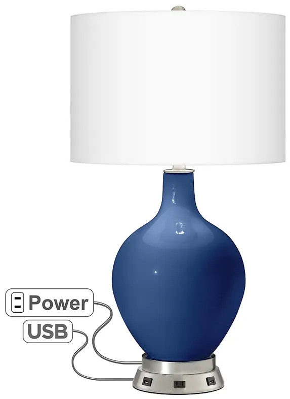 Color Plus Ovo 28 1/2" Monaco Blue Lamp with USB Workstation Base