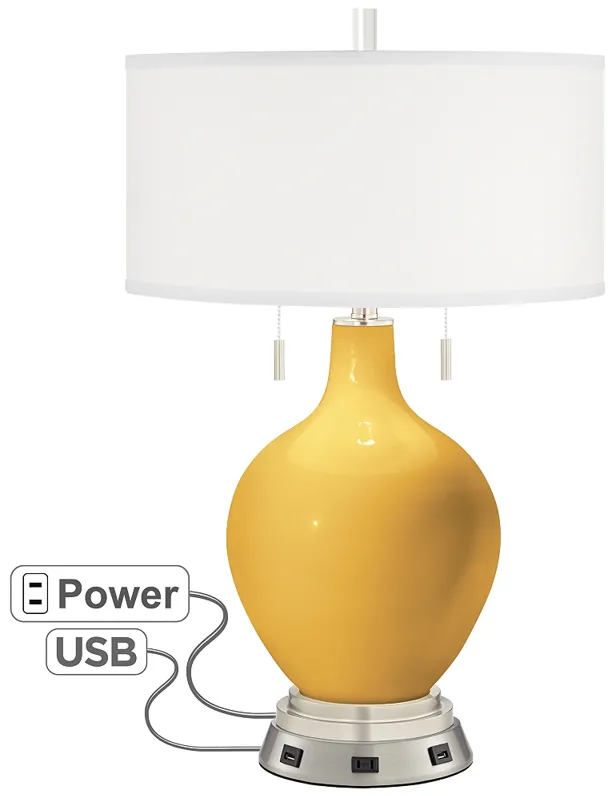 Goldenrod Toby Table Lamp with USB Workstation Base