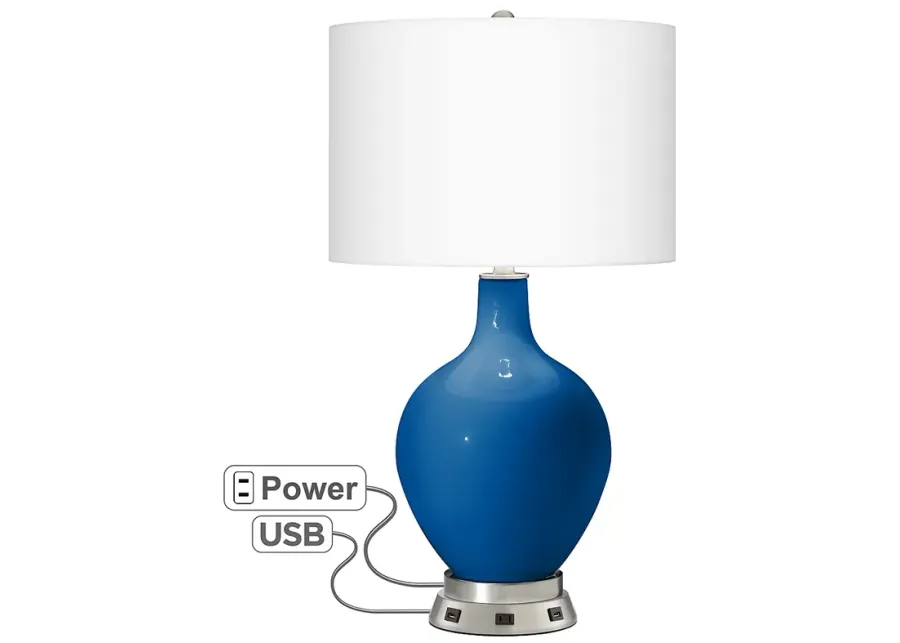 Color Plus Ovo 28 1/2" Hyper Blue Table Lamp with USB Workstation Base