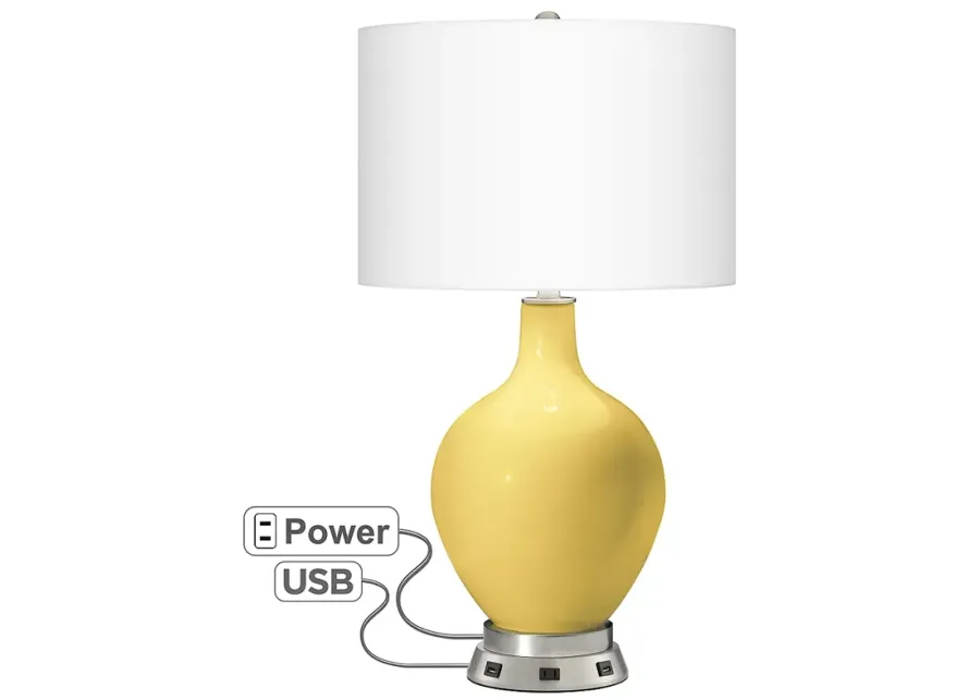 Color Plus Ovo 28 1/2" Daffodil Yellow Lamp with USB Workstation Base