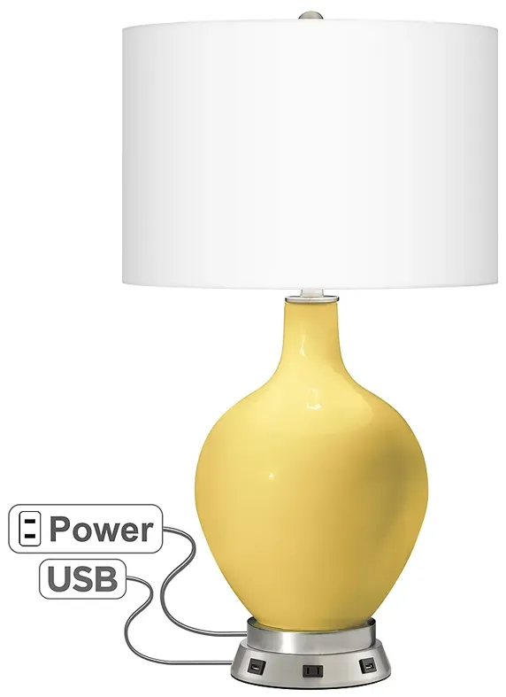 Color Plus Ovo 28 1/2" Daffodil Yellow Lamp with USB Workstation Base