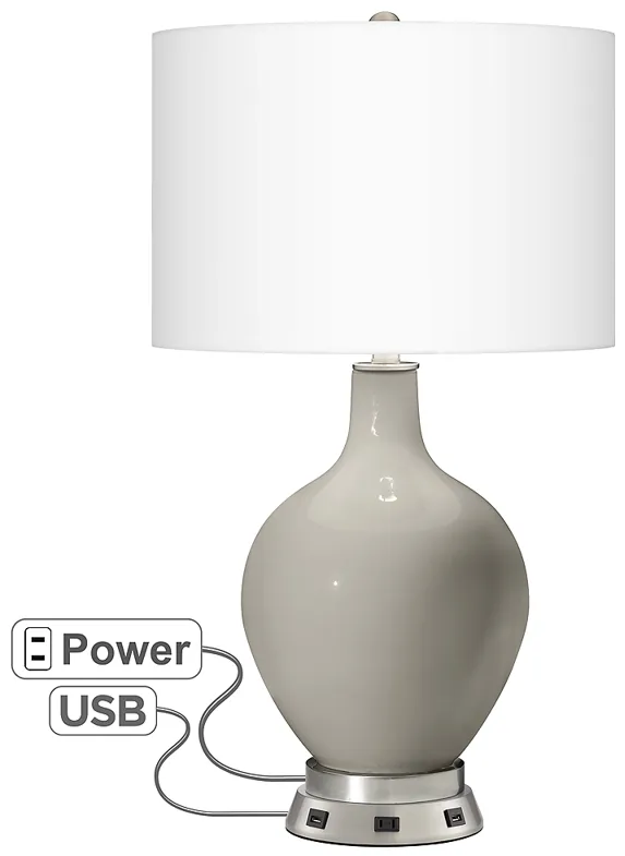 Requisite Gray Ovo Table Lamp with USB Workstation Base