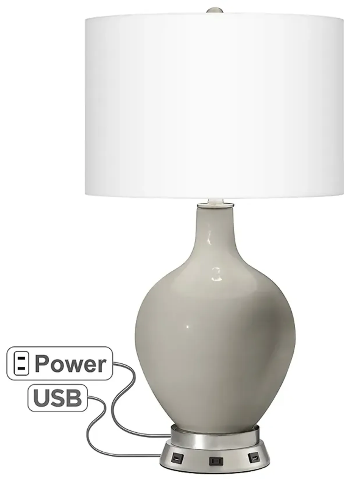 Requisite Gray Ovo Table Lamp with USB Workstation Base