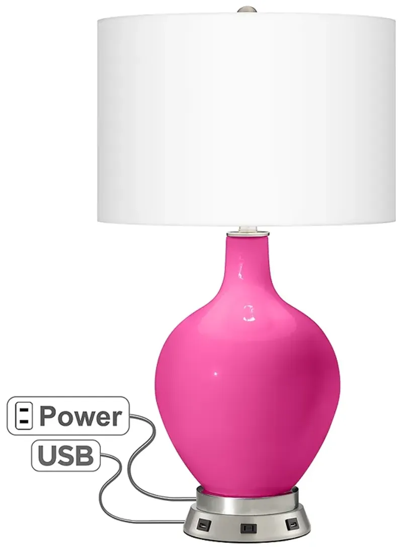 Fuchsia Ovo Table Lamp with USB Workstation Base