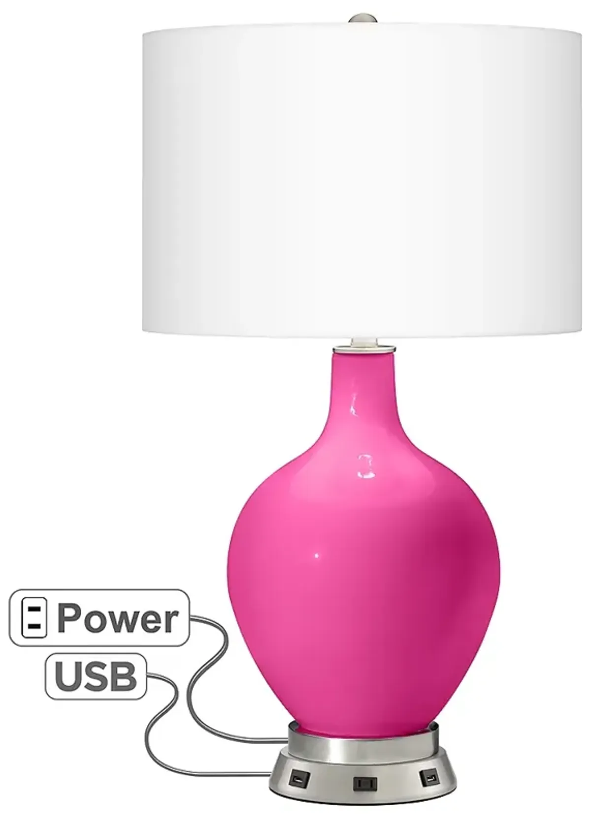 Color Plus Ovo 30 1/4" Fuchsia Pink Lamp with USB Workstation Base