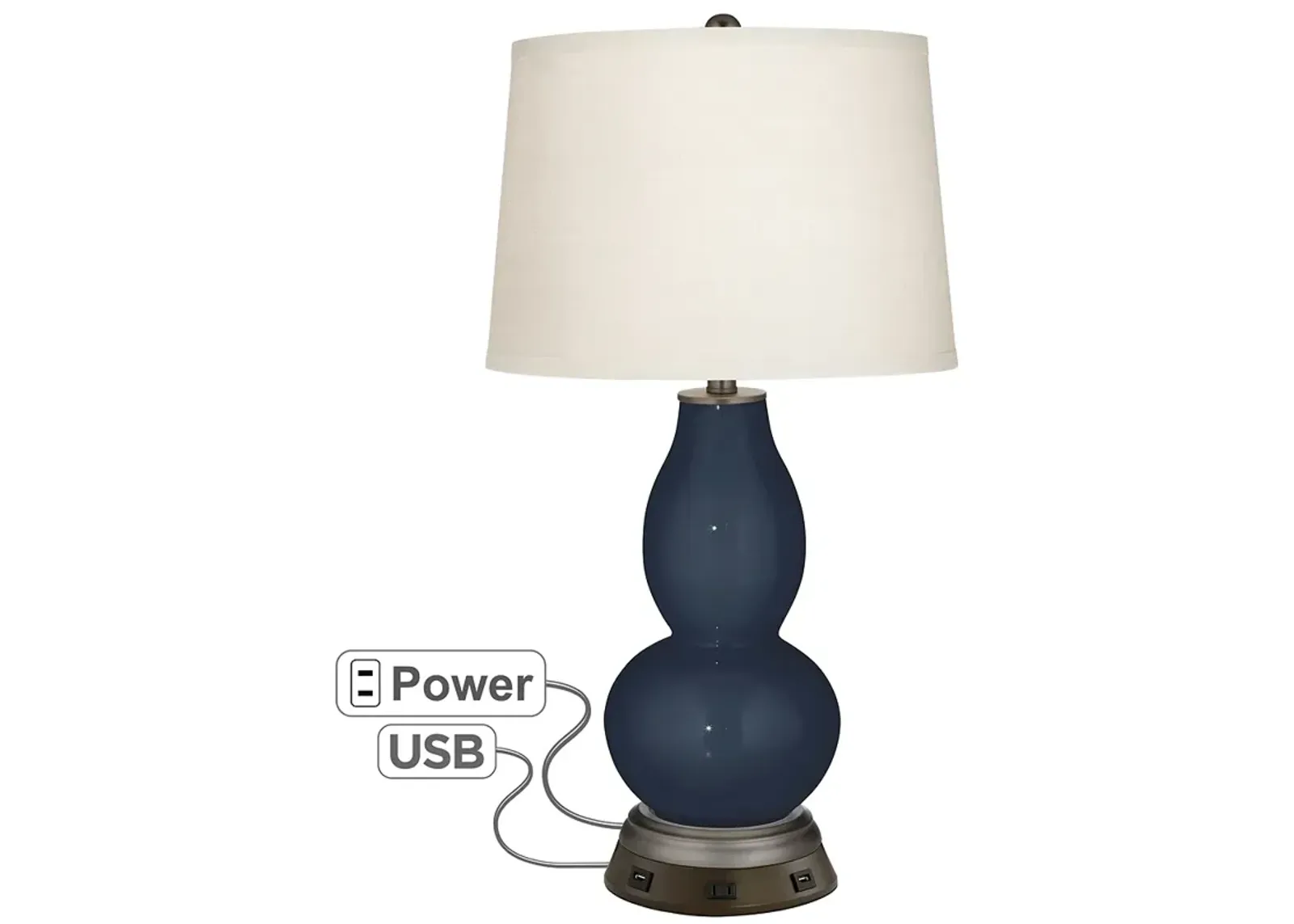 Color Plus Double Gourd 28 3/4" Naval Blue Lamp with USB Workstation