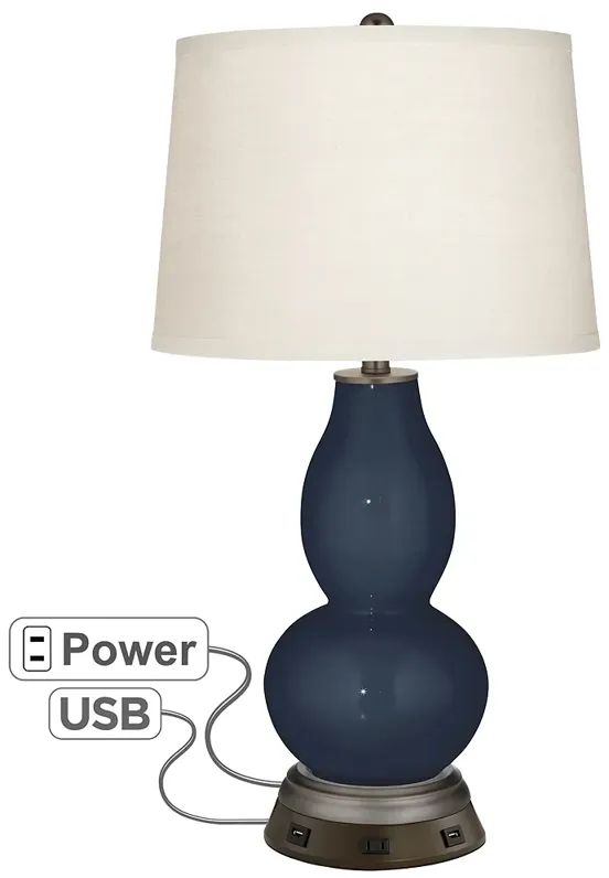 Color Plus Double Gourd 28 3/4" Naval Blue Lamp with USB Workstation