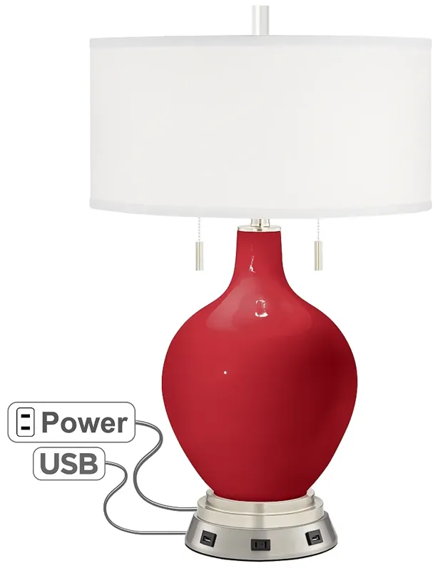 Ribbon Red Toby Table Lamp with USB Workstation Base