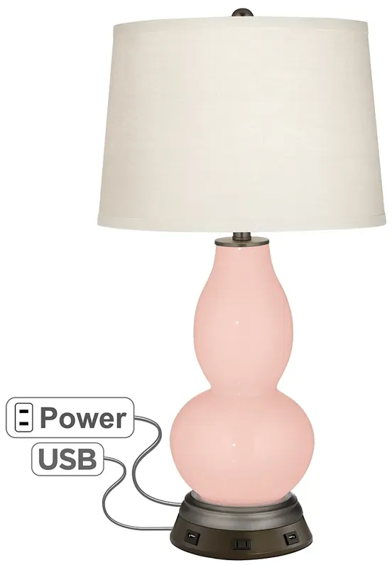 Rose Pink Double Gourd Table Lamp with USB Workstation Base