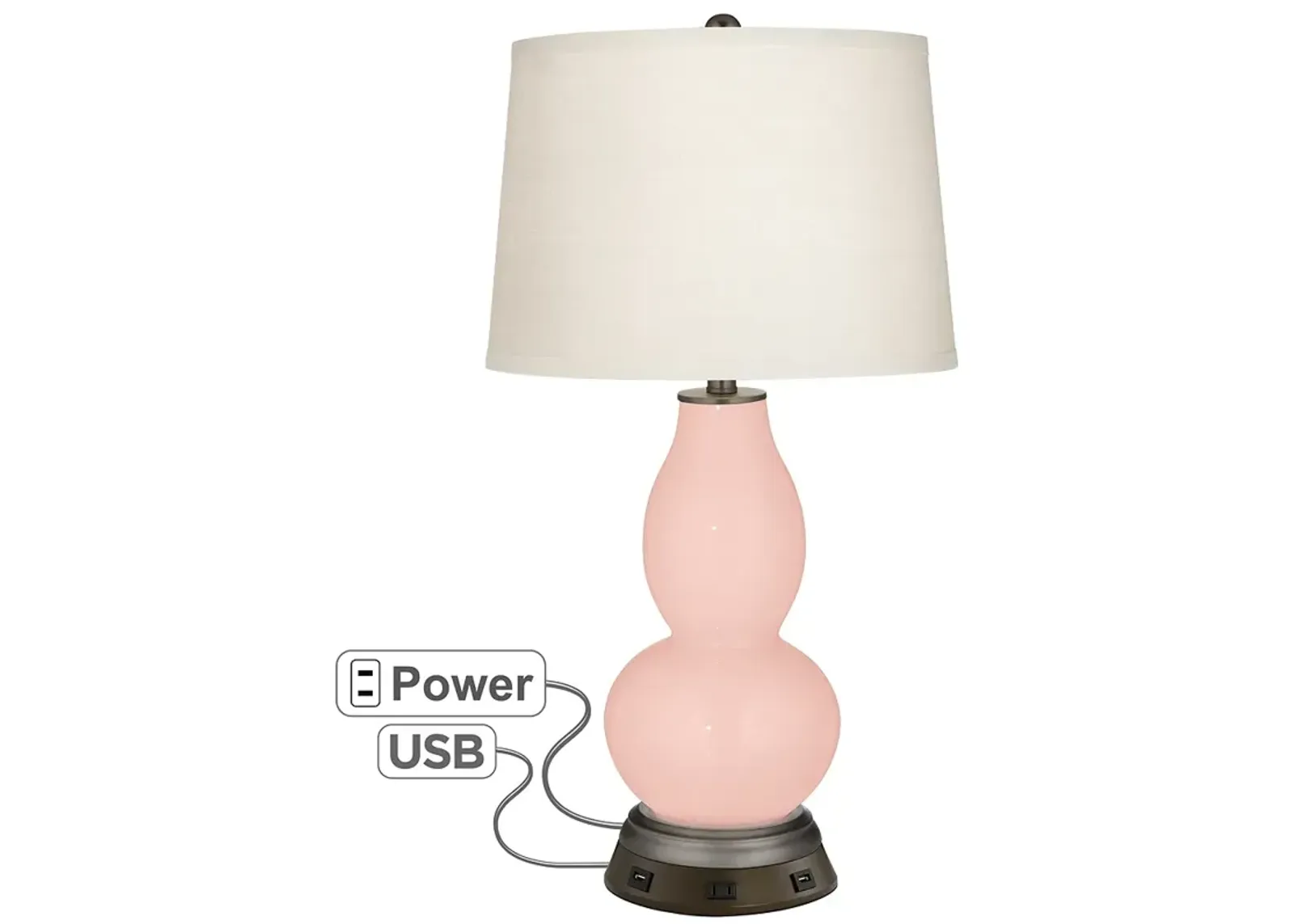 Color Plus Double Gourd 28 3/4" Rose Pink Table Lamp with USB Base