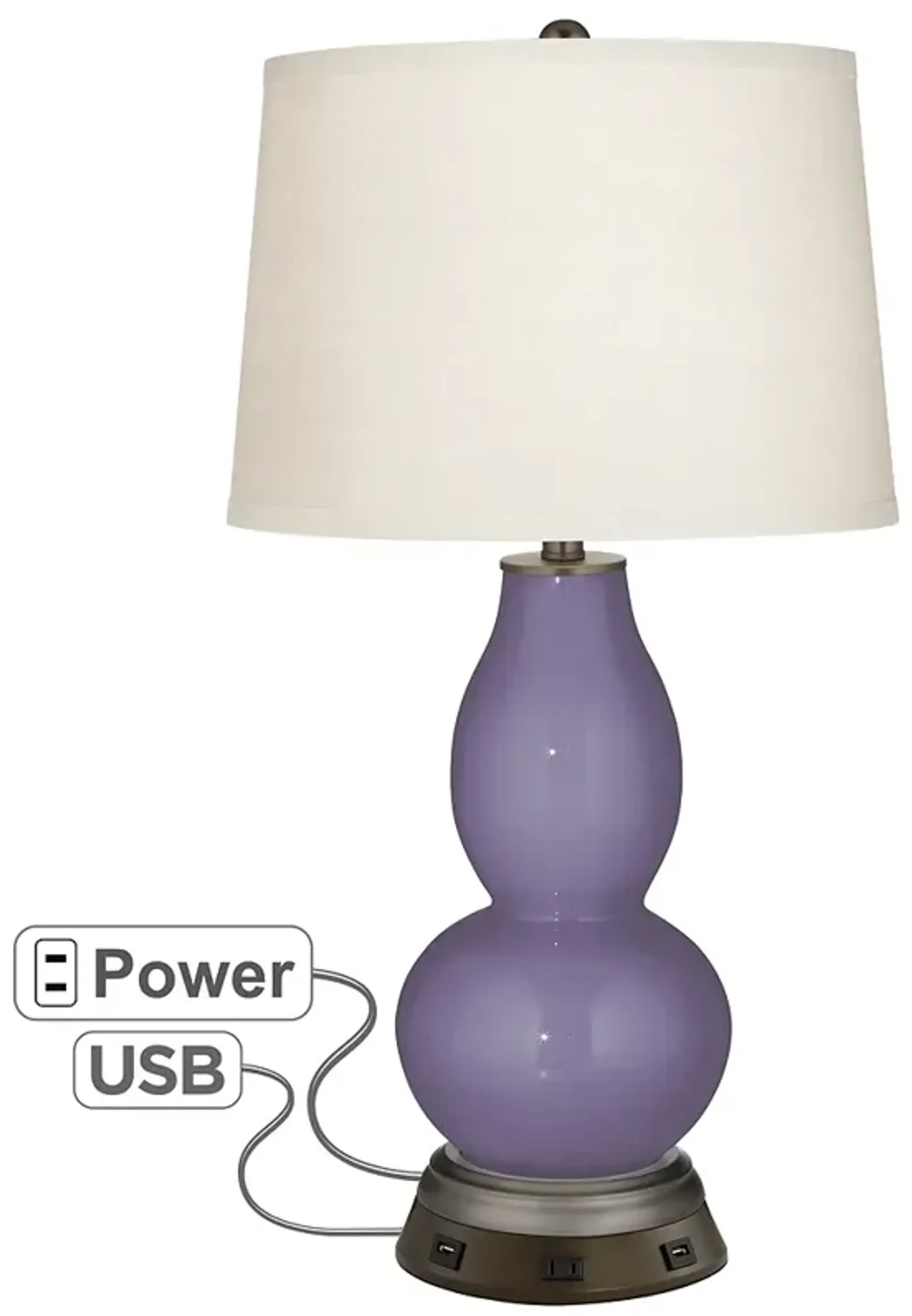 Color Plus Double Gourd 28 3/4" Purple Haze Table Lamp with USB Base