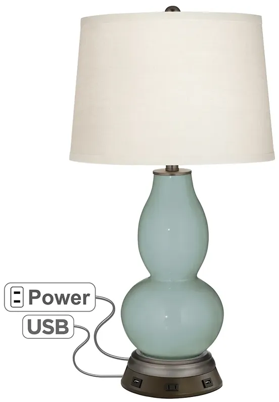 Aqua-Sphere Double Gourd Table Lamp with USB Workstation Base