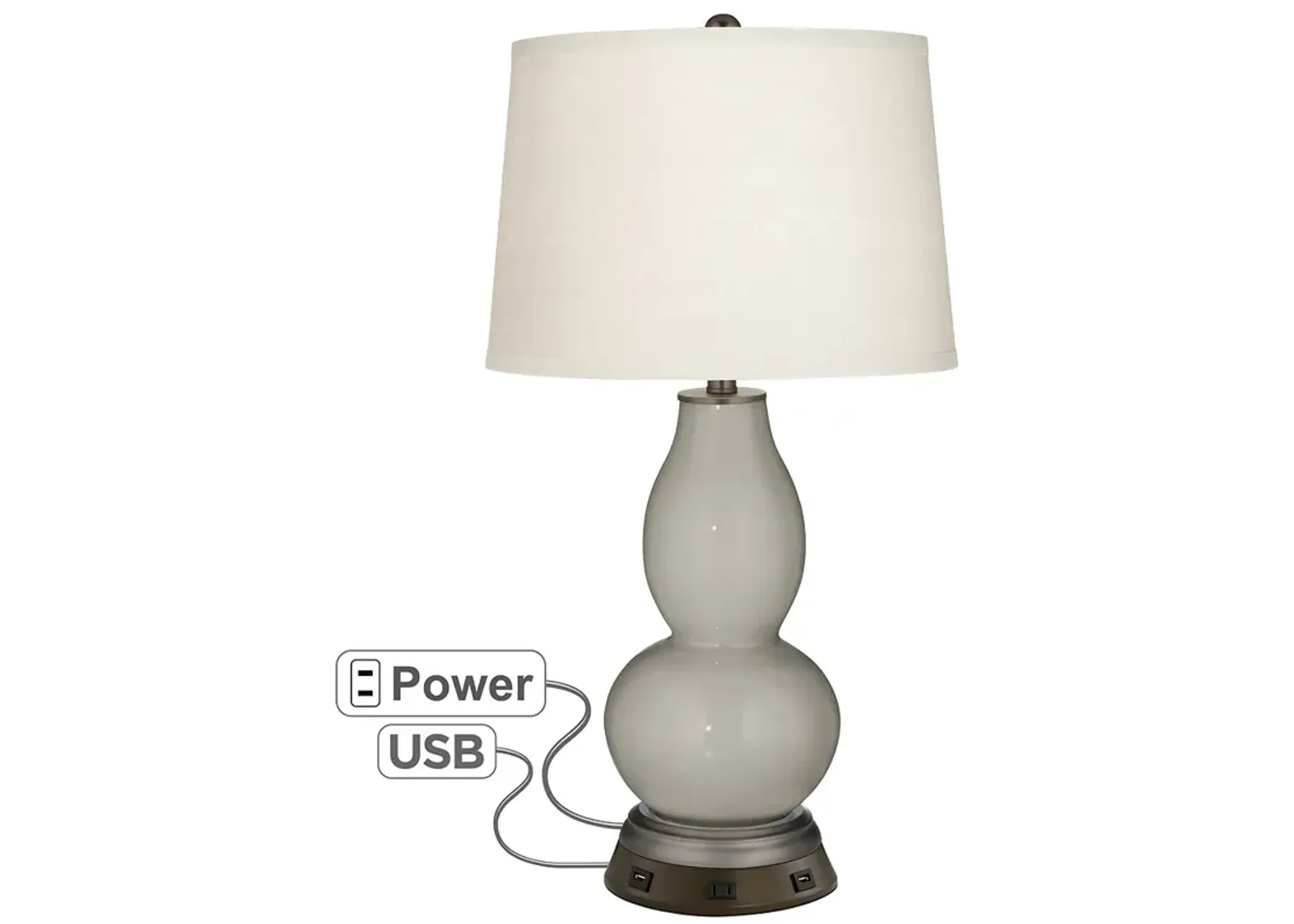 Requisite Gray Double Gourd Table Lamp with USB Workstation Base