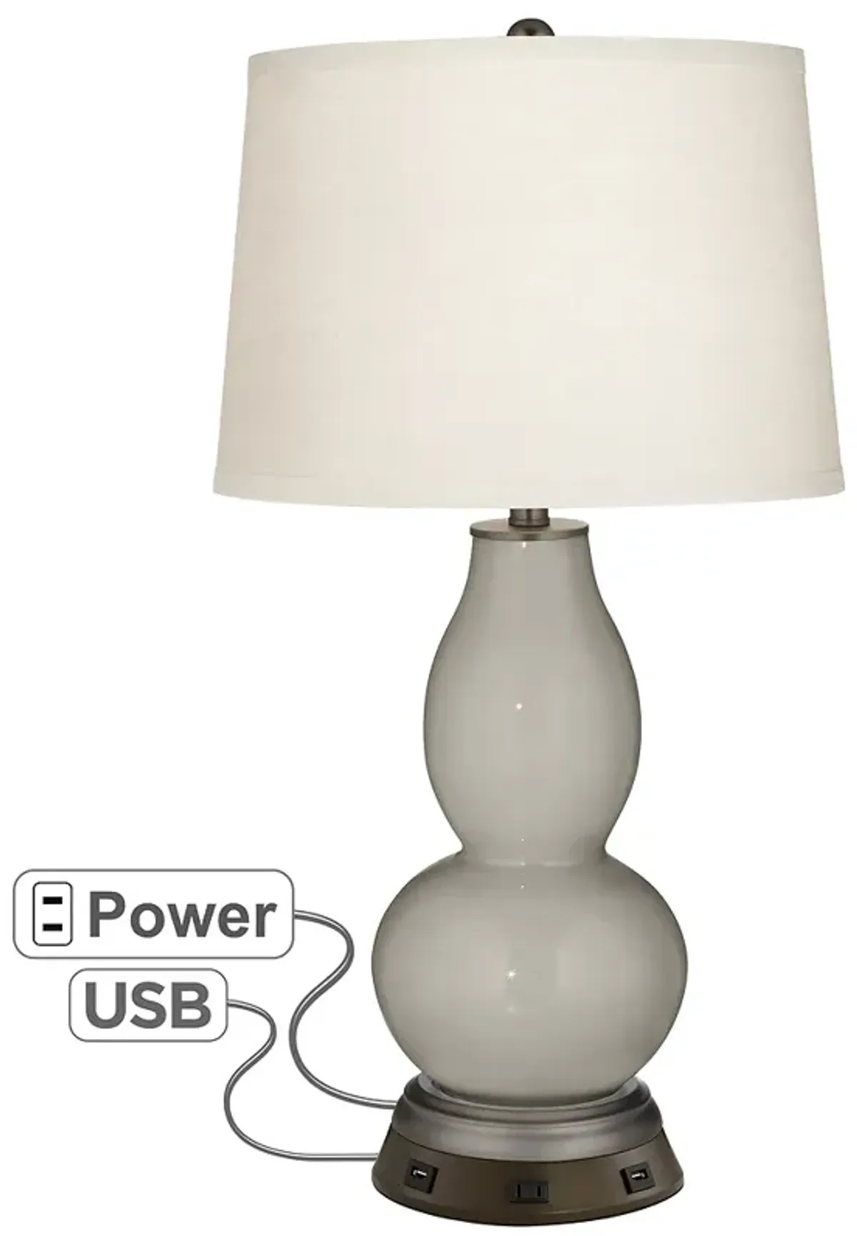 Requisite Gray Double Gourd Table Lamp with USB Workstation Base