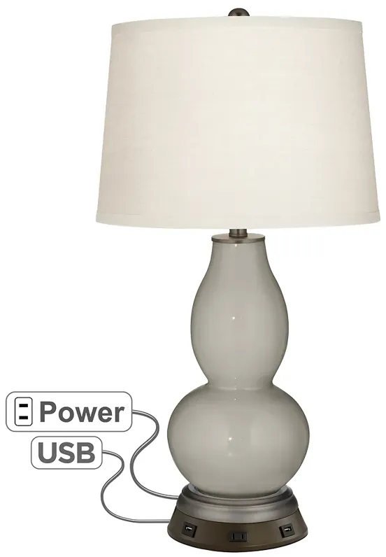 Requisite Gray Double Gourd Table Lamp with USB Workstation Base