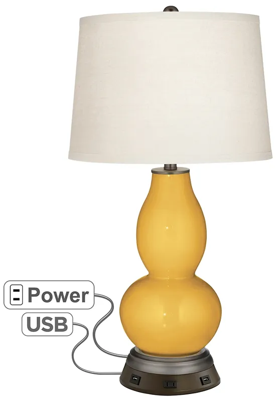 Goldenrod Double Gourd Table Lamp with USB Workstation Base