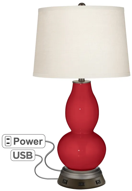 Ribbon Red Double Gourd Table Lamp with USB Workstation Base