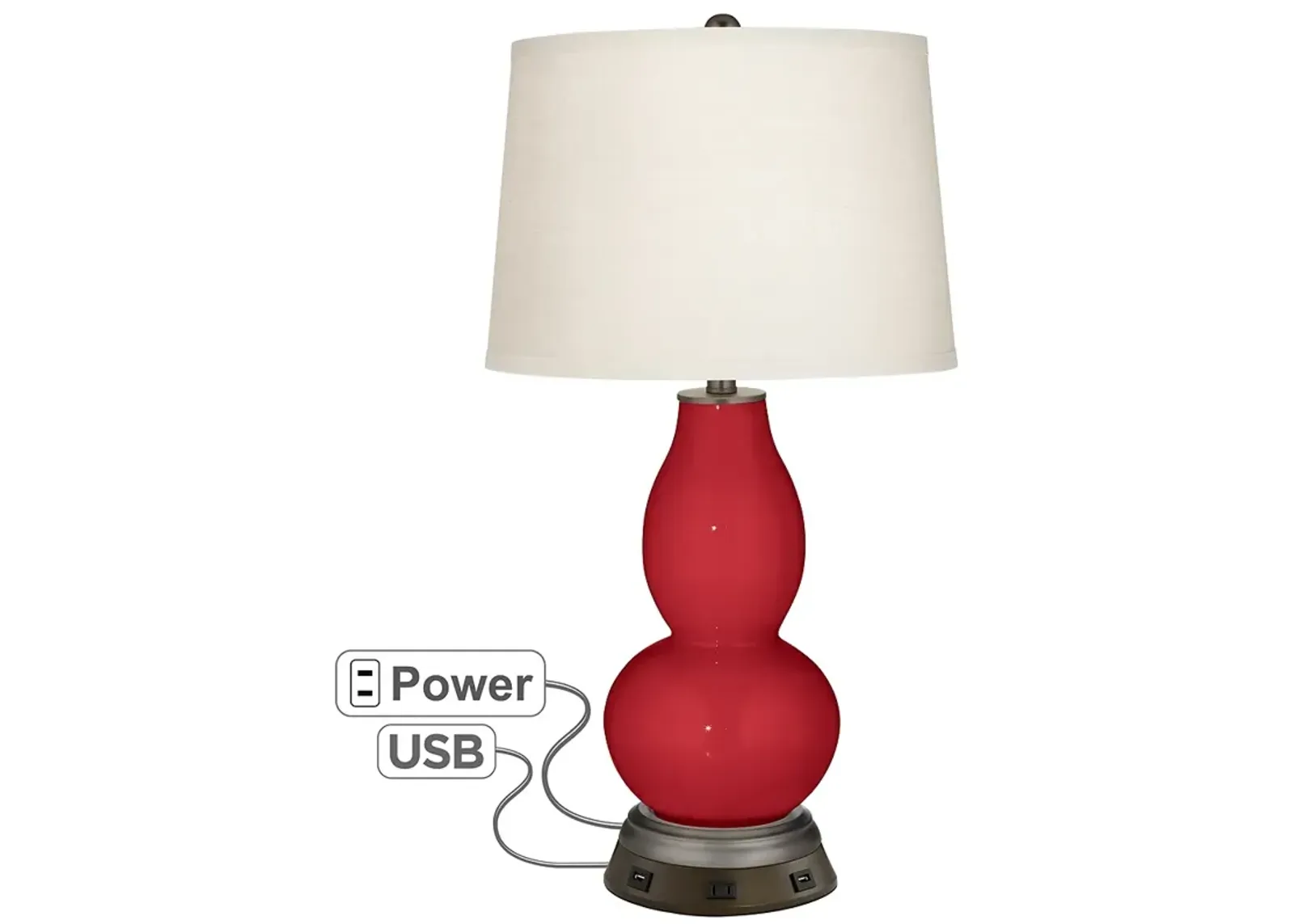 Color Plus Double Gourd 28 3/4" Ribbon Red Lamp with USB Workstation