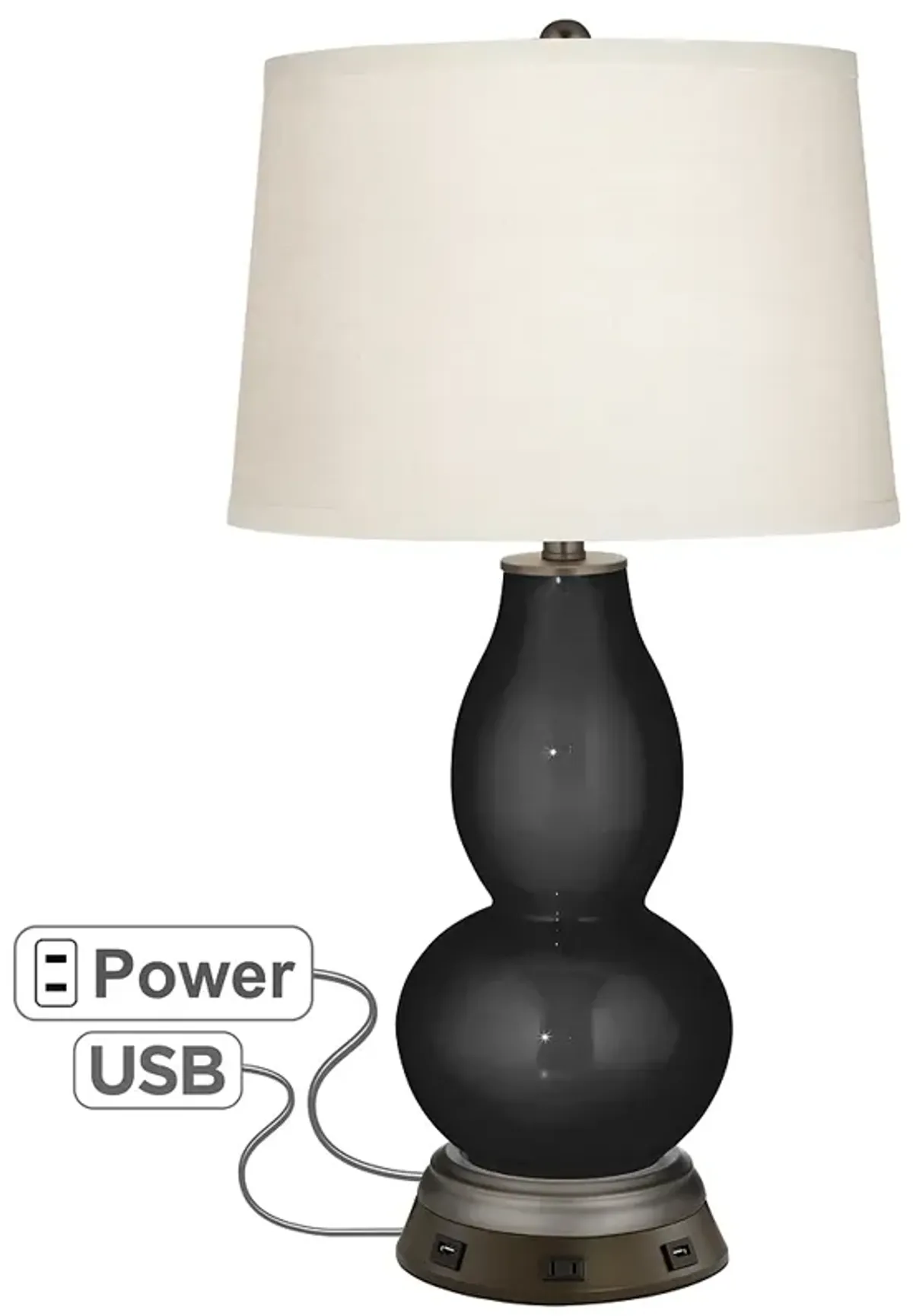 Tricorn Black Double Gourd Table Lamp with USB Workstation Base