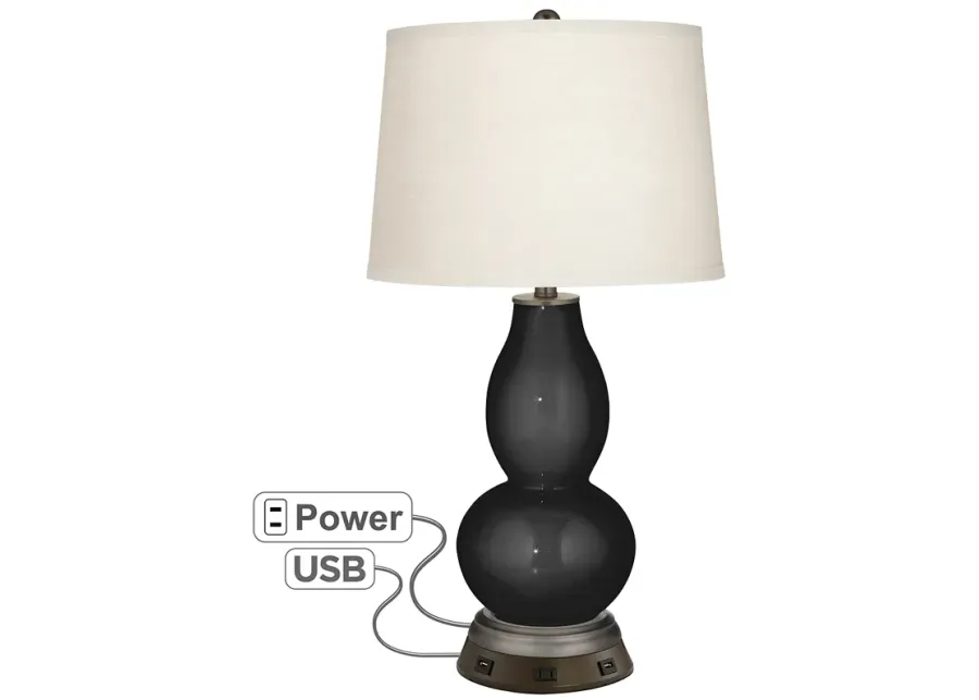 Tricorn Black Double Gourd Table Lamp with USB Workstation Base