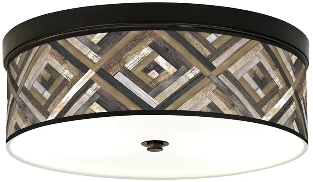Giclee Gallery Woodwork Diamonds Pattern 14" Bronze LED Ceiling Light