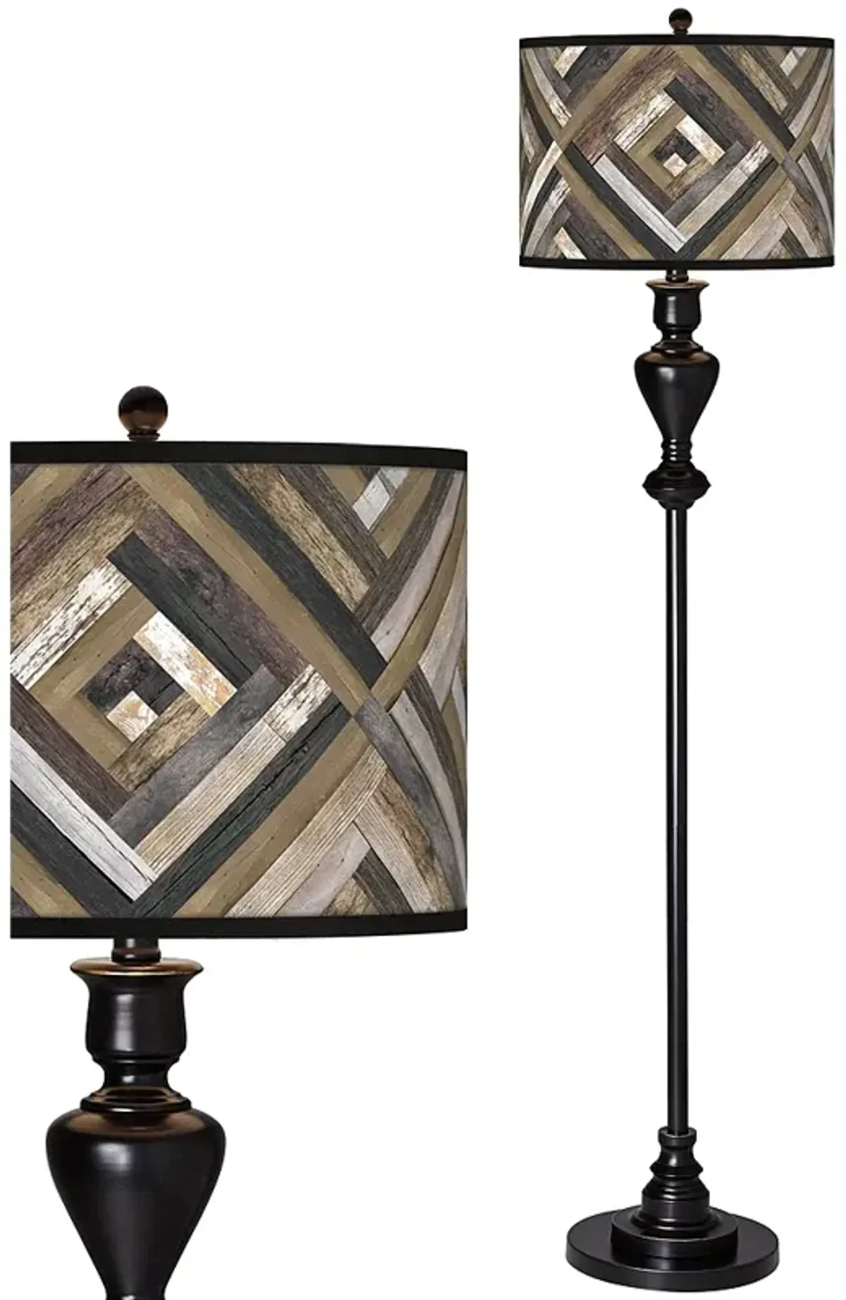 Giclee Glow 58" High Woodwork Diamonds Shade Black Bronze Floor Lamp