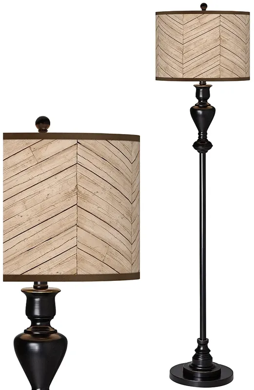 Giclee Glow 58" Rustic Woodwork Shade Black Bronze Floor Lamp