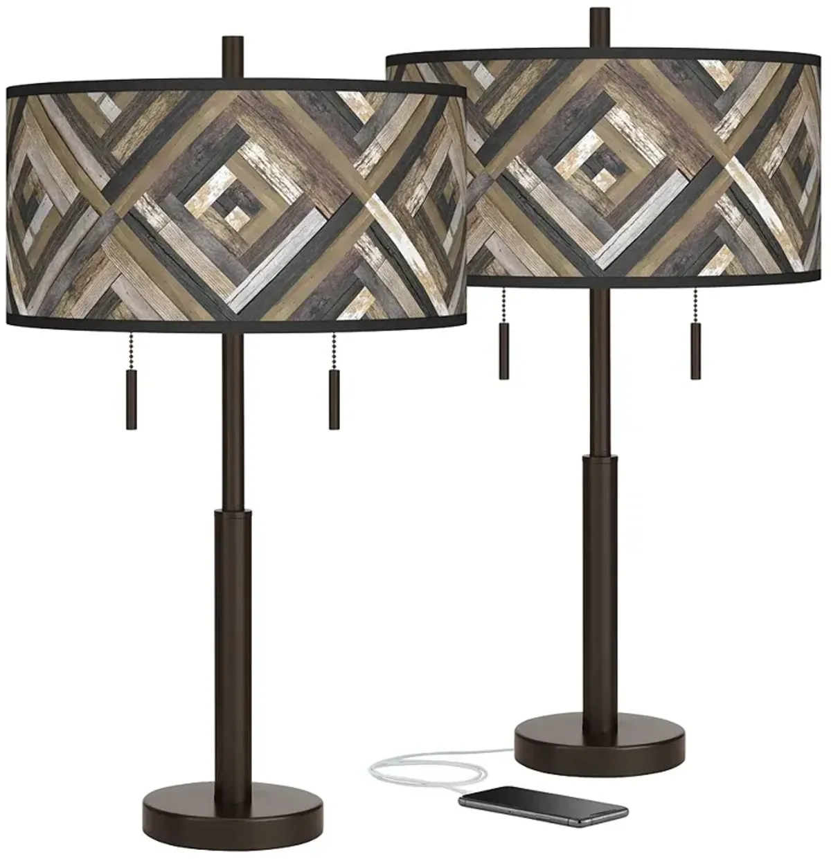 Woodwork Diamonds Robbie Bronze USB Table Lamps Set of 2