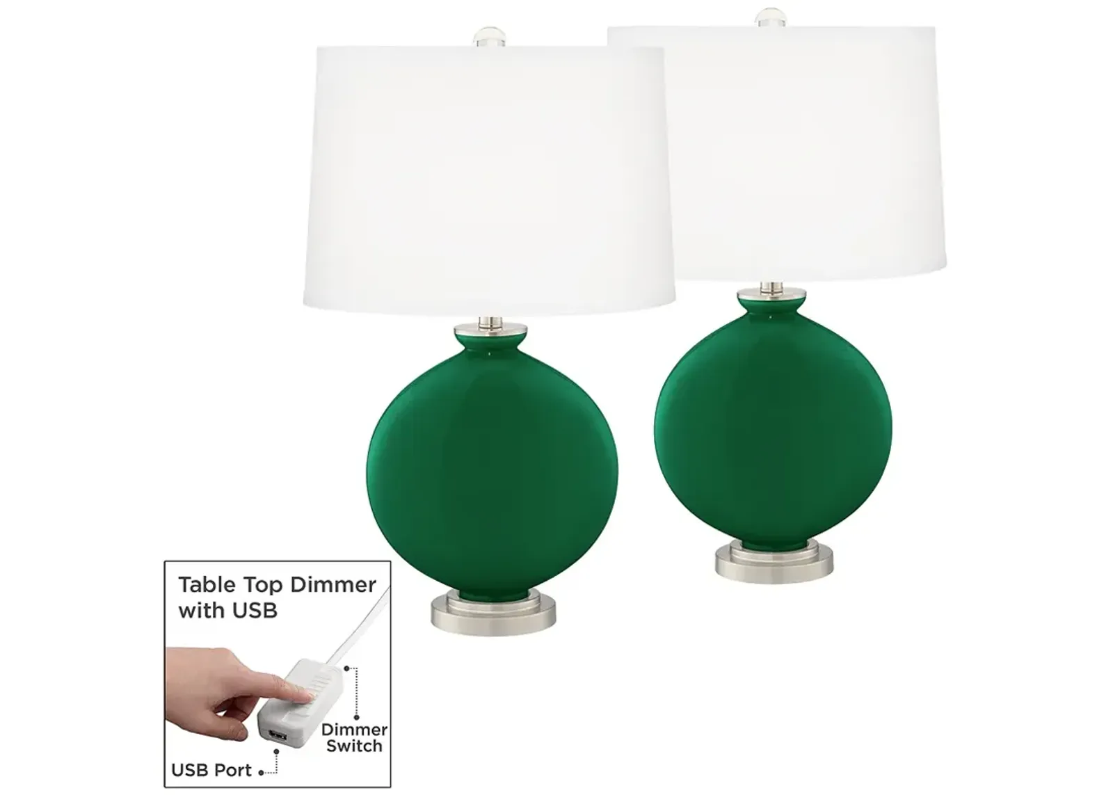 Color Plus Carrie 26 1/2" Greens Table Lamps Set of 2 with USB Dimmers