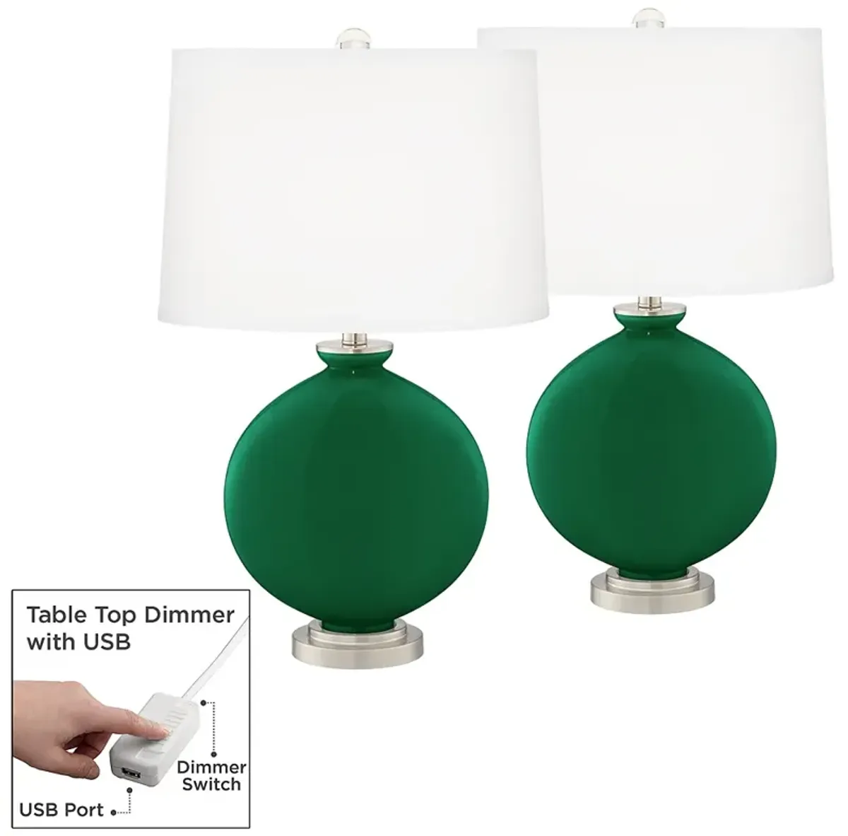 Color Plus Carrie 26 1/2" Greens Table Lamps Set of 2 with USB Dimmers