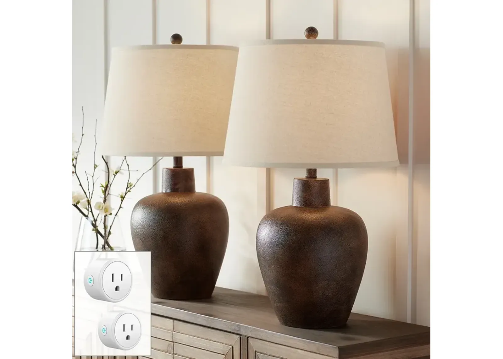 Regency Hill Glenn 27" Terra Cotta Lamps Set of 2 with Smart Sockets