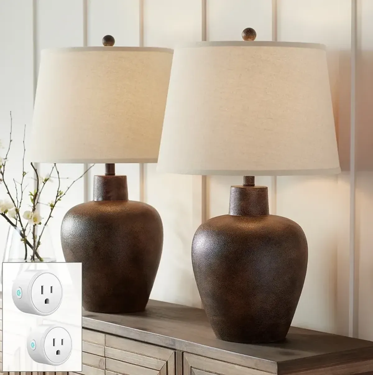 Regency Hill Glenn 27" Terra Cotta Lamps Set of 2 with Smart Sockets