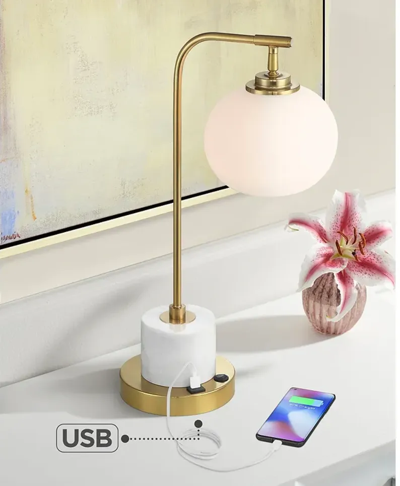 Possini Euro Barclay 23" Warm Gold and Marble USB Desk Lamp