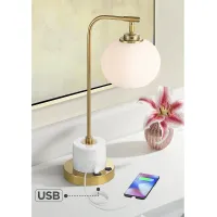 Possini Euro Barclay Warm Gold and Marble Desk Lamp with USB Port