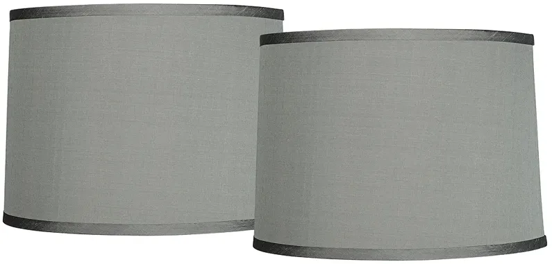 Gray Faux Silk Set of 2 Drum Lamp Shades 13x14x10 (Spider)