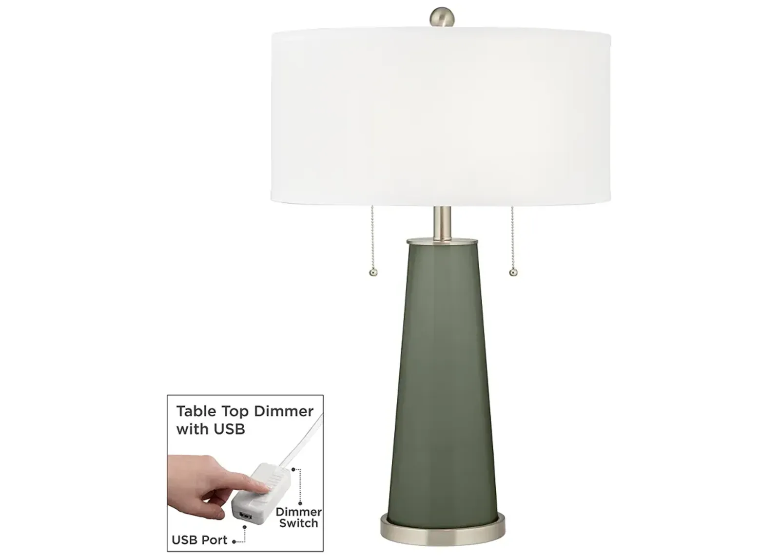 Deep Lichen Green Peggy Glass Table Lamp With Dimmer