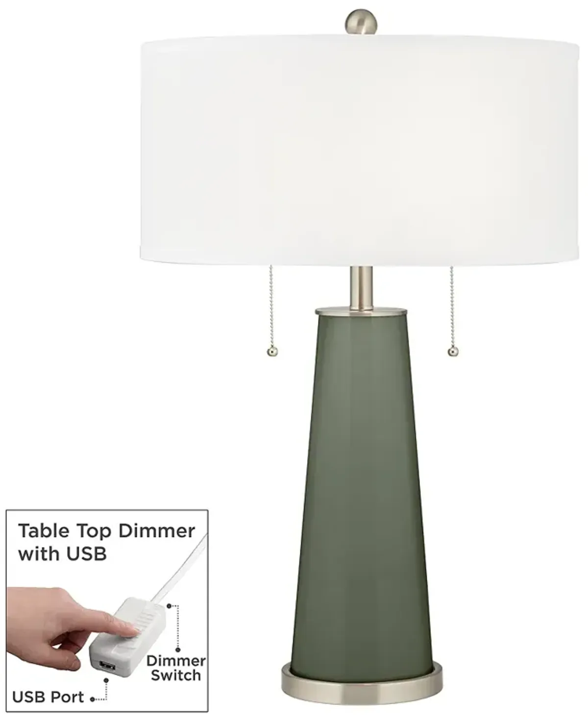 Deep Lichen Green Peggy Glass Table Lamp With Dimmer