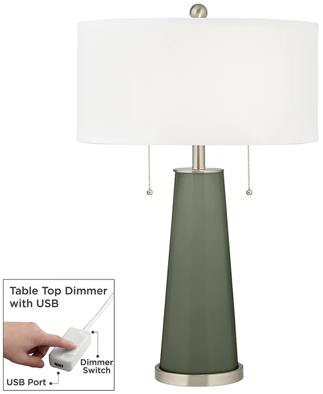 Deep Lichen Green Peggy Glass Table Lamp With Dimmer