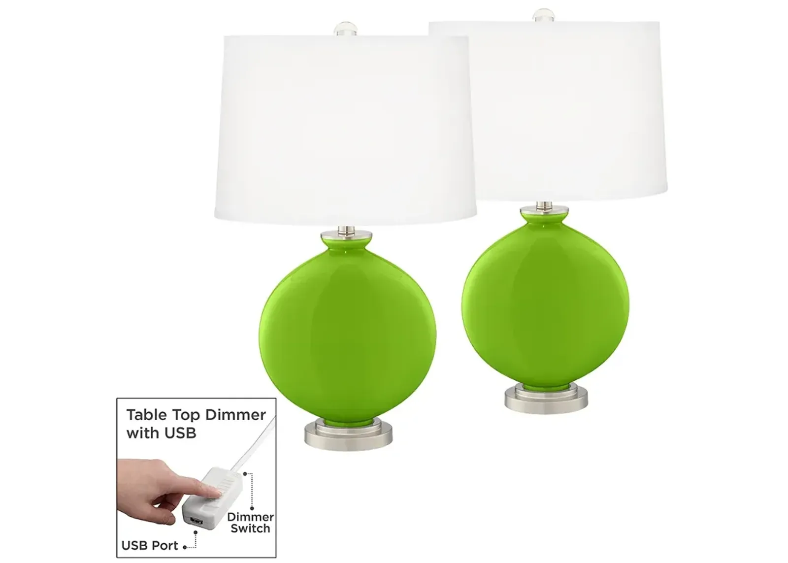 Color Plus Carrie 26 1/2" Neon Green Lamps Set of 2 with USB Dimmers