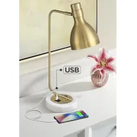 Possini Euro Shasta Warm Gold and Marble Desk Lamp with Dual USB Ports
