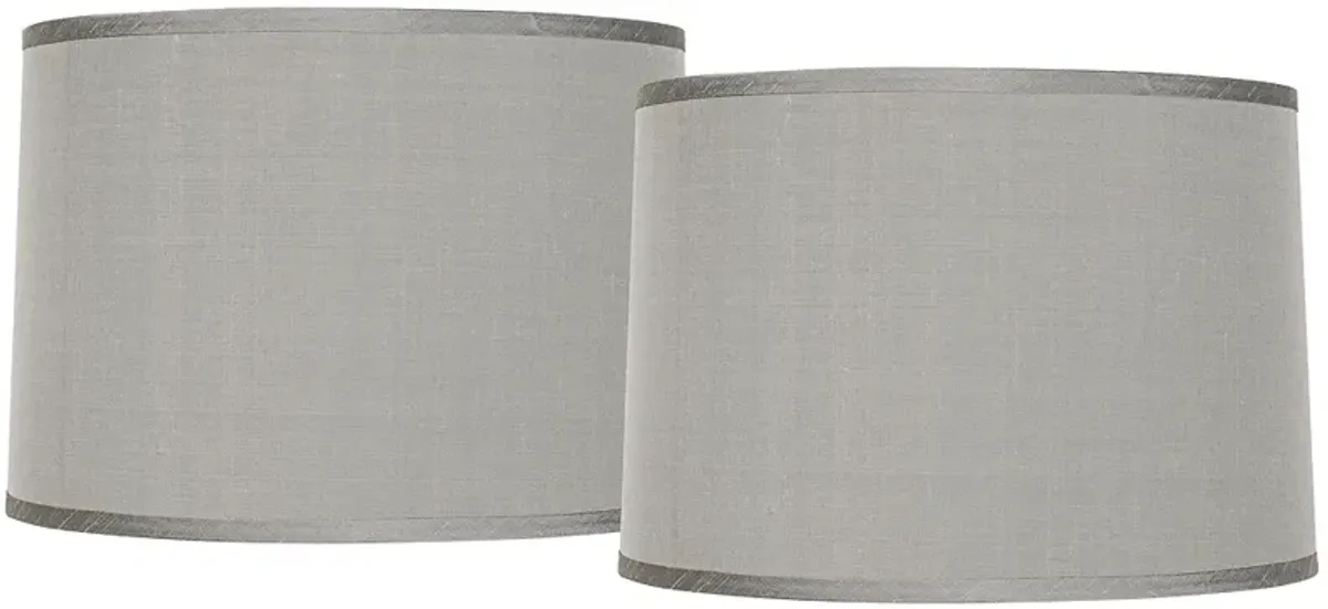 Gray Faux Silk Set of 2 Drum Lamp Shades 15x16x11 (Spider)