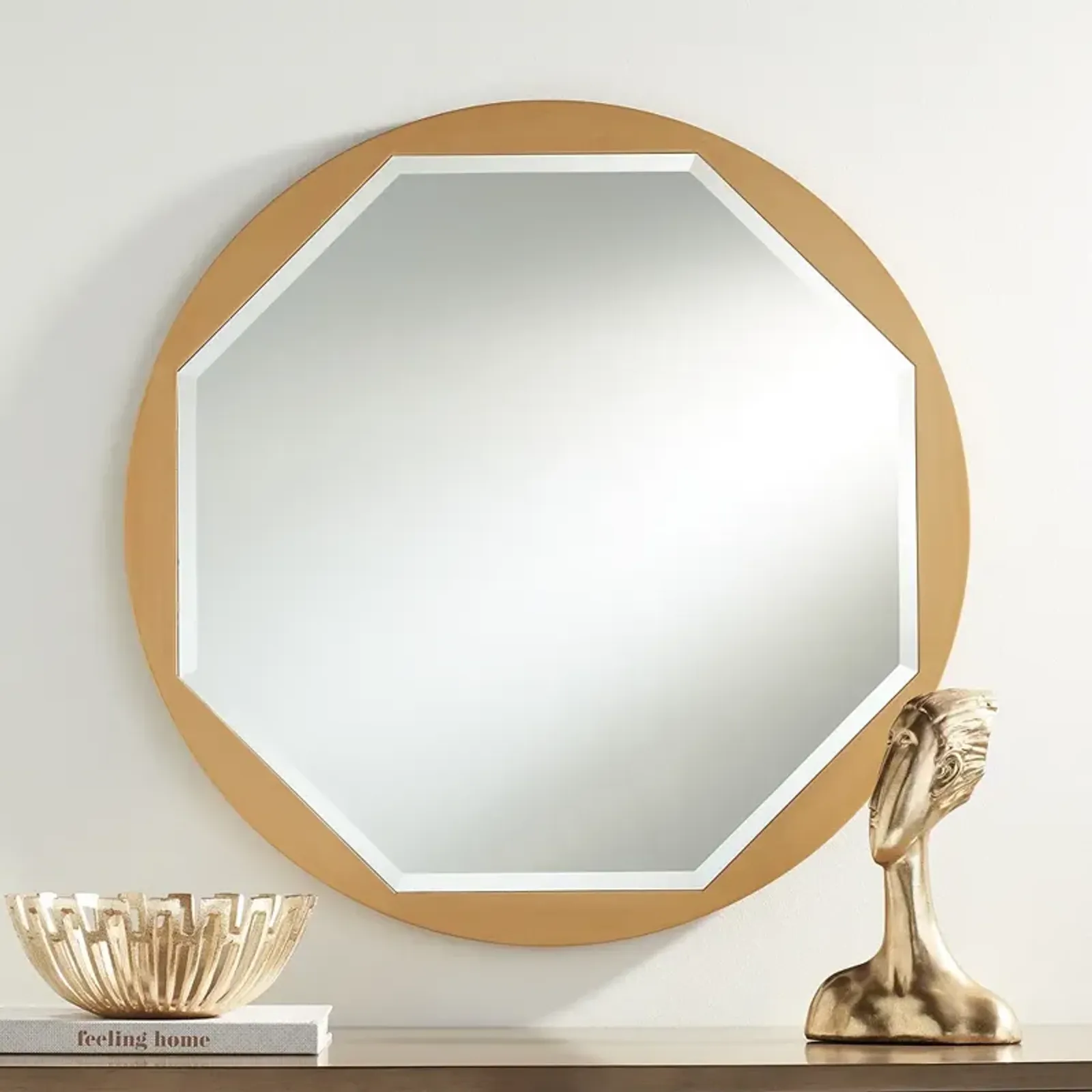 Tourasi Brushed Gold 32" Round Cut Framed Wall Mirror