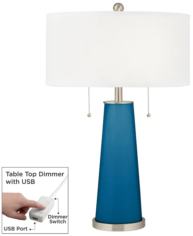 Color Plus Peggy 29 3/4" Mykonos Blue Table Lamp with USB Dimmer