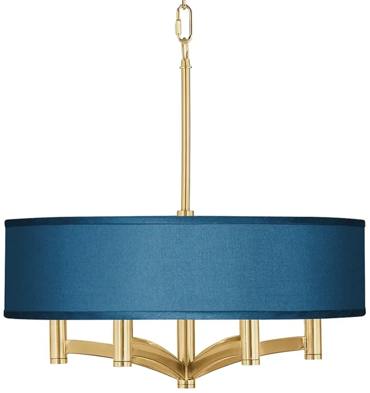 Blue Faux Silk Ava 6-Light Gold Pendant Chandelier